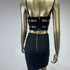 Women Celebrity Sexy Cut Out Mental Black White Mini Bodycon Bandage Skirt Set 2023 Elegant Evening Birthday Club Party Outfits