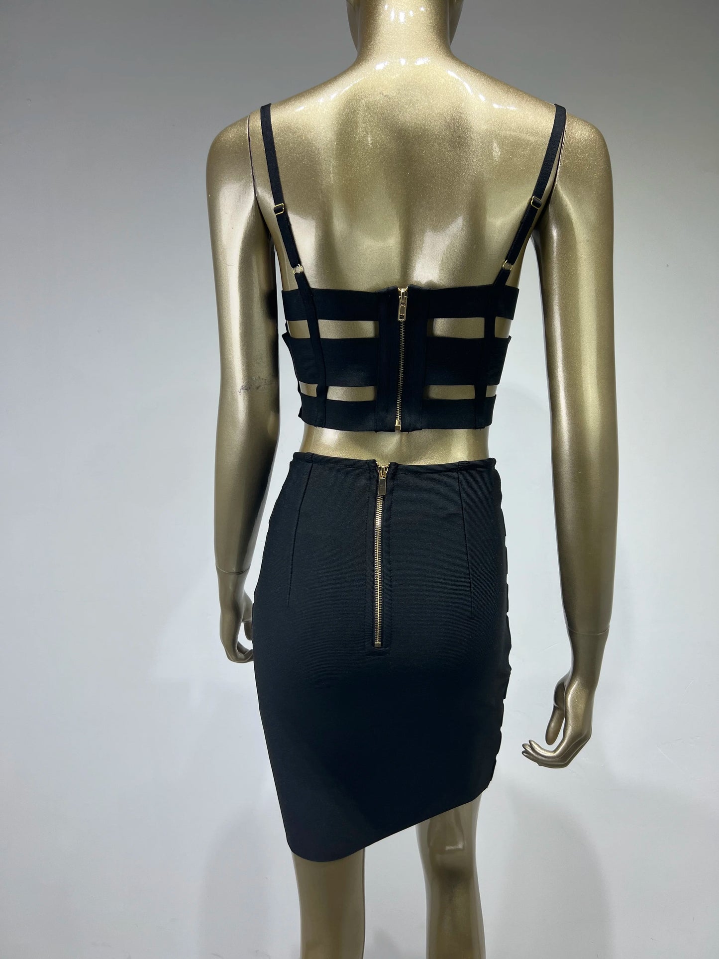 Women Celebrity Sexy Cut Out Mental Black White Mini Bodycon Bandage Skirt Set 2023 Elegant Evening Birthday Club Party Outfits