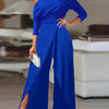 2025 Spring Jumpsuits for Women Plain Elegant Office Lady Loose Ruched One Shoulder Split Hem Wide Leg Jumpsuit