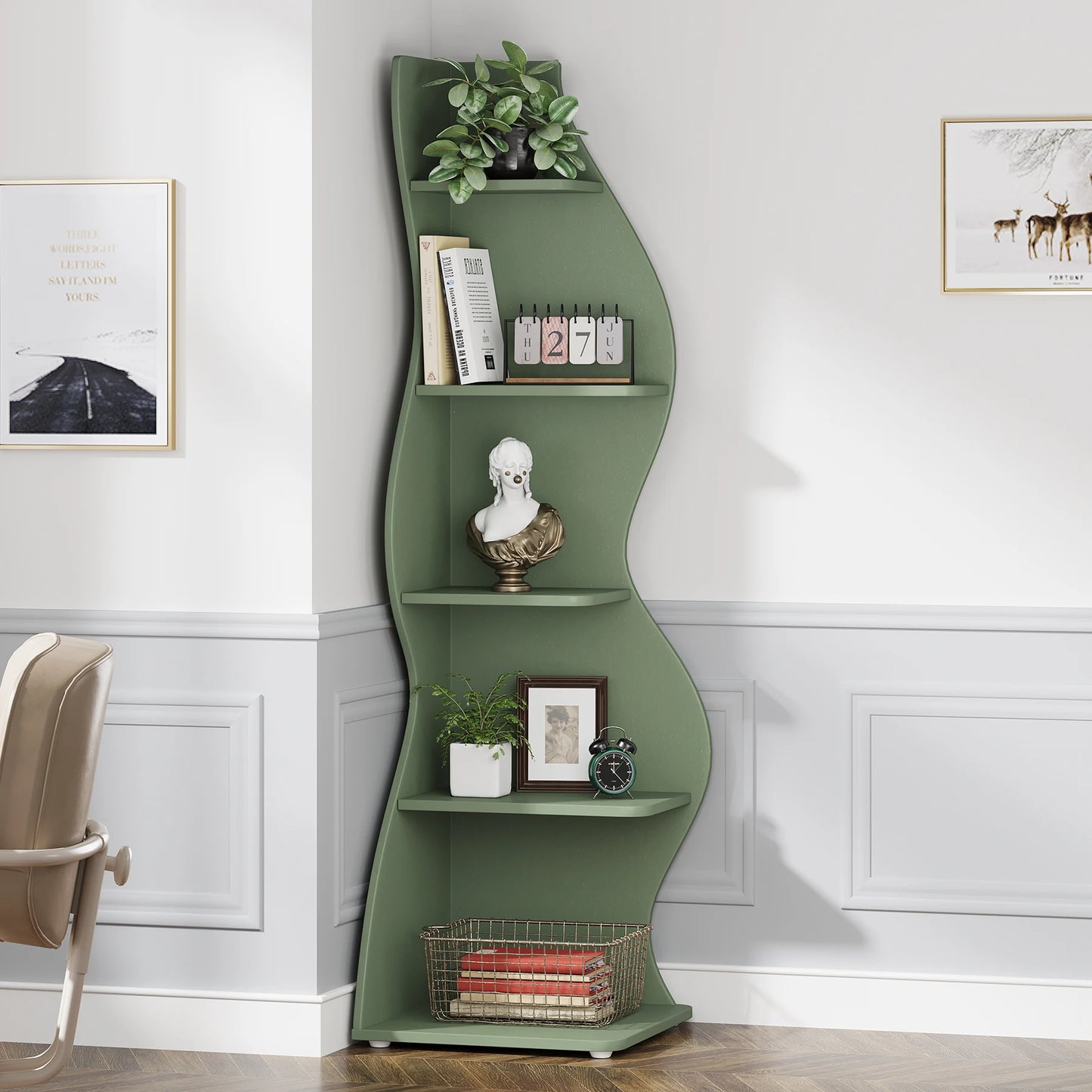 Tribesigns Corner Shelf, Modern 5-Tier Wall Corner Bookshelf, Stylish Corner Small Bookcase Storage Rack Plant Stand