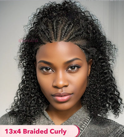 Braided Wigs 100% Human Hair 13X4 Lace Front Wig Braided Wigs With Baby Hair Wigs For Women Kinky Curly Hair Wigs Curly Bob Wig