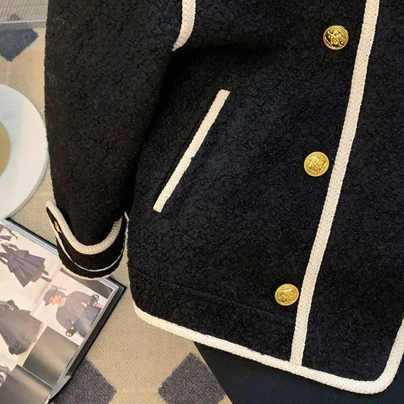 Autumn Winter Turn Down Collar Lambwool Coat Women Vintage Splices Loose Jackets Female Coat Thicken Outwears Women Jacket
