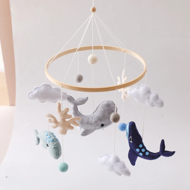 Baby Crib Mobile Bed Bell Rattle Toys Wooden Crochet Stars Pendant Bed Bell Toys Newborn Comfort Crib Bracket Hanging Toys Gifts