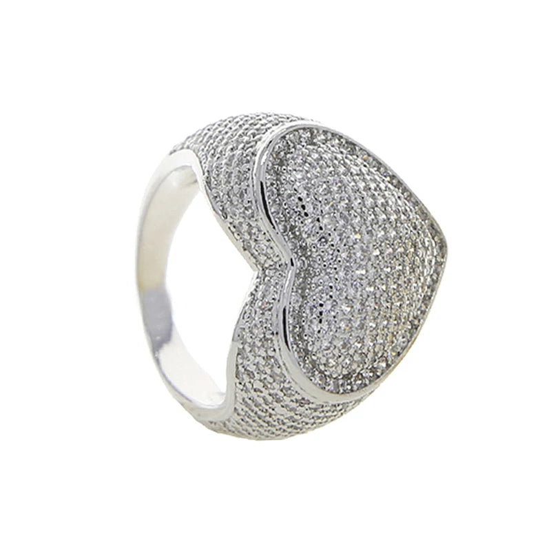 Full Micro Paved CZ Hollow Heart Ring High Quality Iced Out Bling Cubic Zirconia For Women Girlfriend Valentines Finger Jewelry