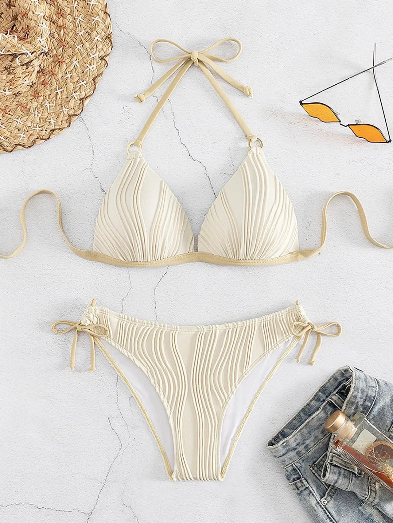 Bikini Set Women Low Waist Sexy Two Piece Swimsuit Women's Solid Color Black Lace-up Push Up Brazilian Bikinis Bathsuit
