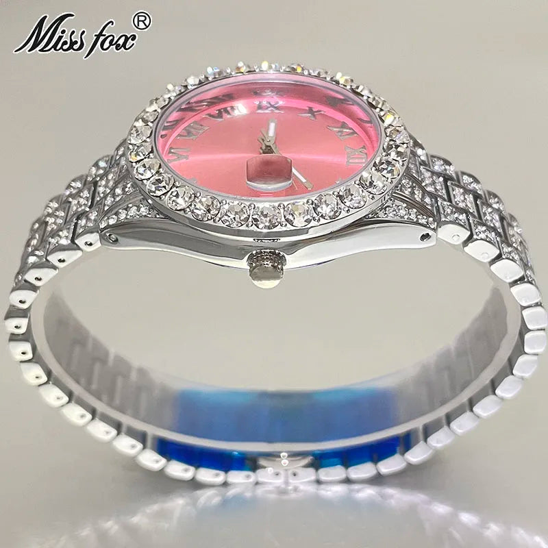 MISSFOX Pink Women Watches Luxury Small Face Elegant Quartz Watch For Ladies Icy Look Party Jewelry Mini Babe So Cute Arm Clock