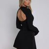 Mozision Long Sleeve Backless Sexy Mini Dress For Women Autumn Winter New O Neck High Waist A-line Club Party Sexy Dress Elegant