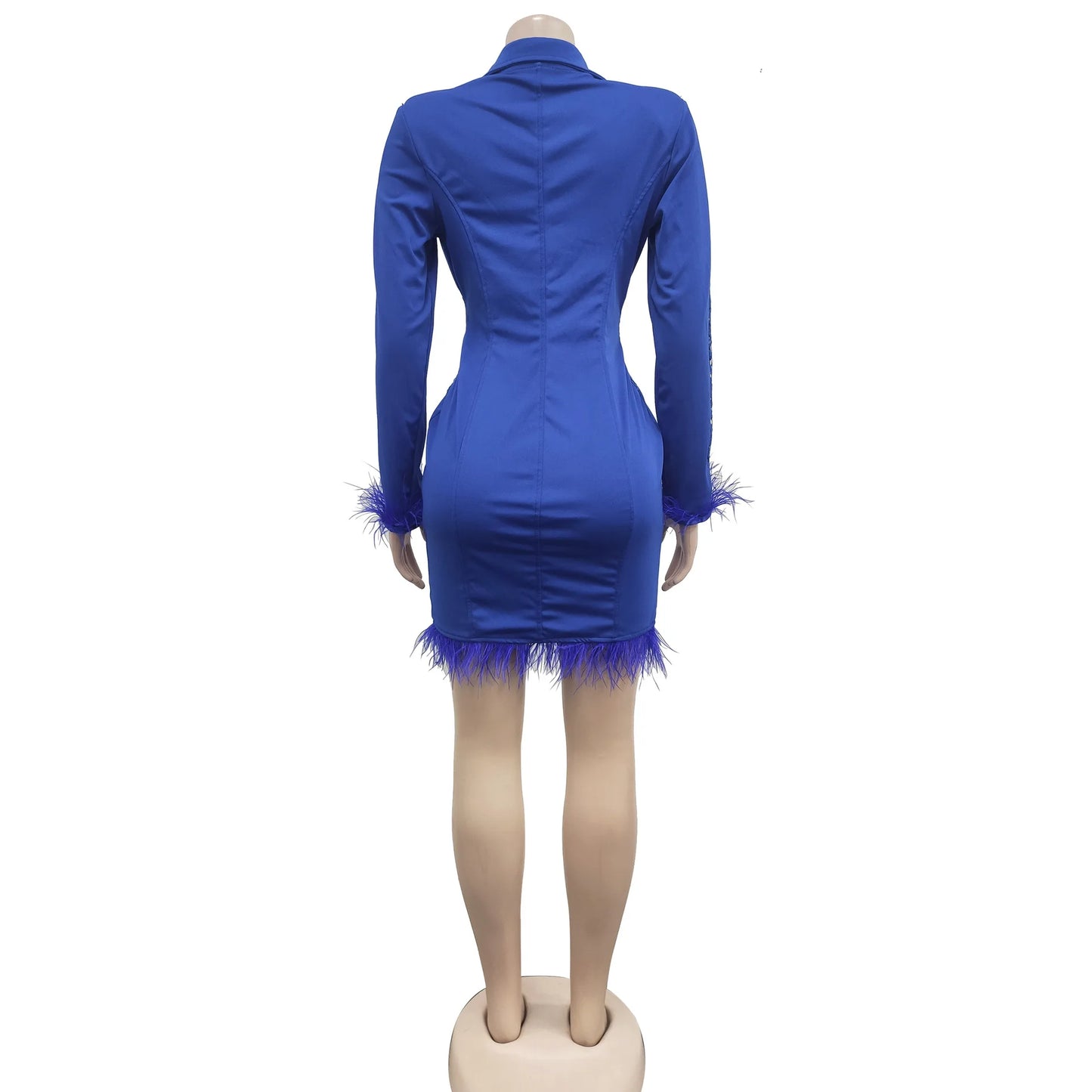 FANAN Elegant Women Double Breasted Tassel Hem and Long Sleeve Notched Collar Lace Waist Patchwork Blazer Dress Vestidos 2022
