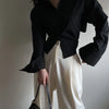 Gidyq Korean Bandage Shirt Women Fashion Backless Sexy Blouse Office Ladies Casual Slim Chic Turn Down Collar Long Sleeve Tops