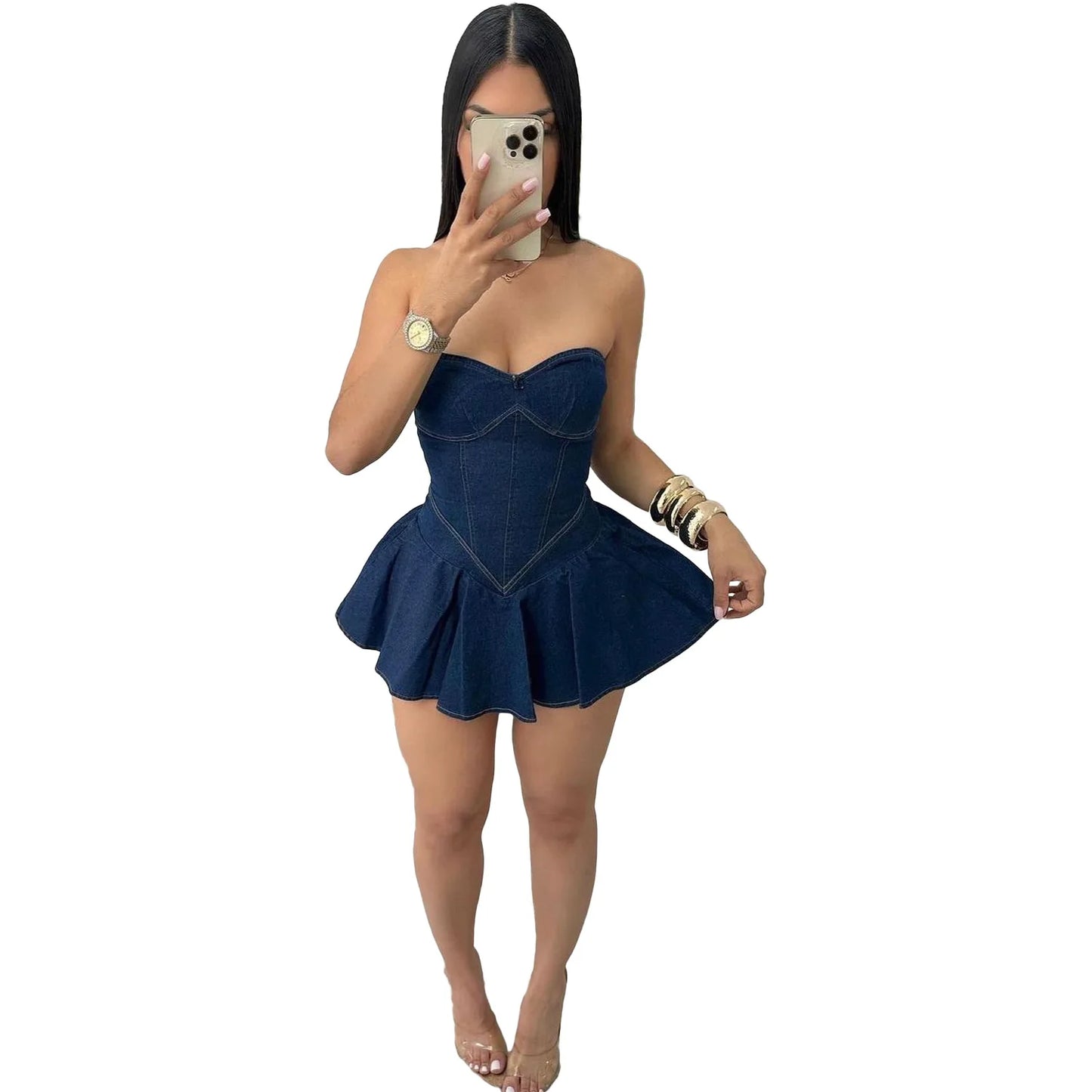 Chest Wrap Sexy Dress Women Sleeveless Backless Splicing Slim Fit Strapless Mini Dresses Sexy A Line 2024 Denim Vestidos