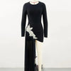 GPBD Sexy Bead Appliques Irregular High Low Dress Black Long Sleeved O-Neck Long Dresses Autumn Clothes Women 2024