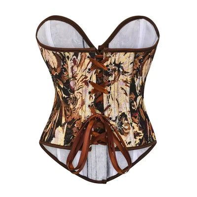 Vintage Overbust Corsets and Bustiers Flower Print Brocade Sexy Corselet Top Victorian Fashion Costumes Plus Size