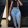 2 Pieces Women's Sets 2025 Spring Summer Denim Sleeveless Suit Tops And Wide Leg Pants Suits Two Piece Set Tracksuit Outfit