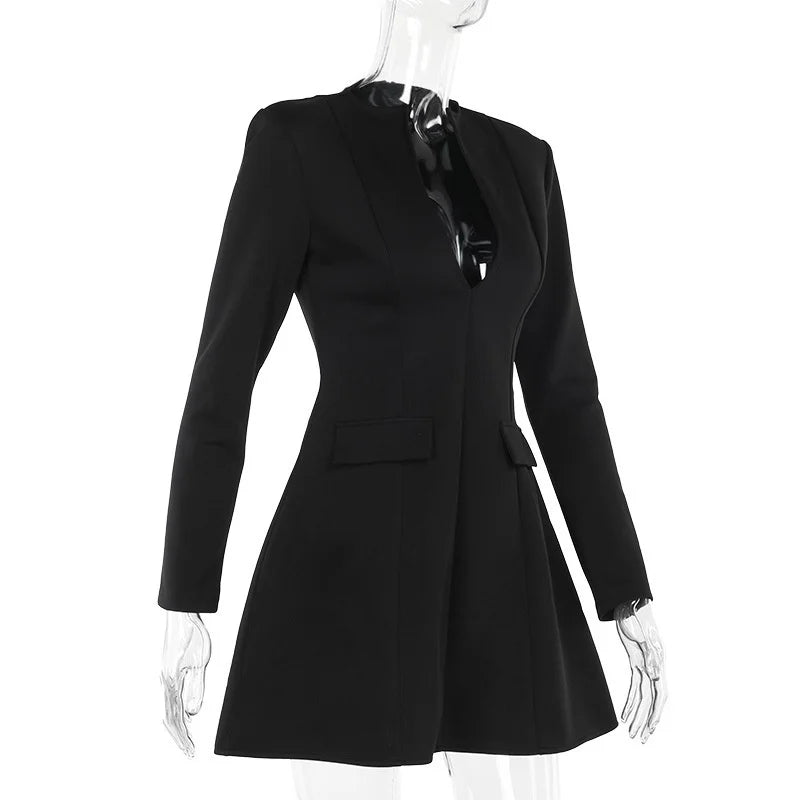 Sexy Fitted V-Neck Long-Sleeve Dress Elegant Solid Color High-Waist Pencil Skirt New Stylish Autumn/Winter Women's Banquet Dress