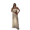 Weird Puss See Through 2-Piece Set Scarf Strapless Top Mesh Irregular Hem+Multi-Pleated Skirt Beach Party Matching Pretty Suits