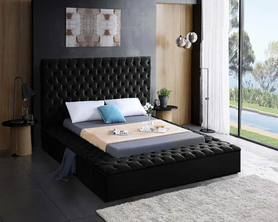 Bliss Collection Modern Contemporary Velvet Upholstered Bed with Deep Button Tufting and Storage Compartments and Footboard