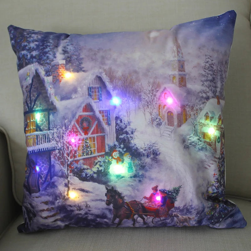 45cm Glowing Santa Claus Pillowcase with Led Lights 2023 New Year Decoration for Home Christmas Ornament Decor Led Cushion Cover