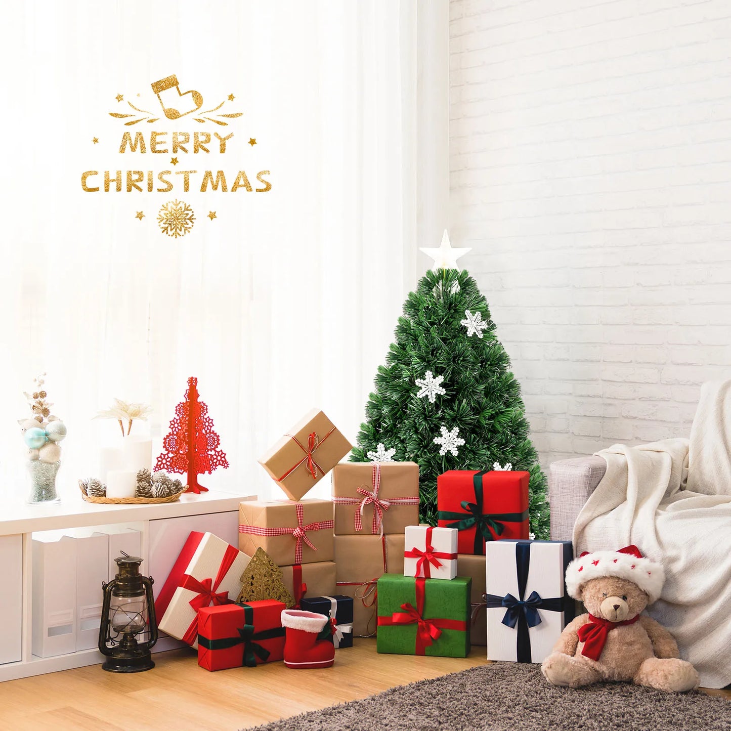 3/ 4/ 5/ 6 FT Fiber Optic Artificial Christmas Tree Pre-Lit Christmas Tree, Xmas Full Tree, Xmas Holiday Decor for Office, Home