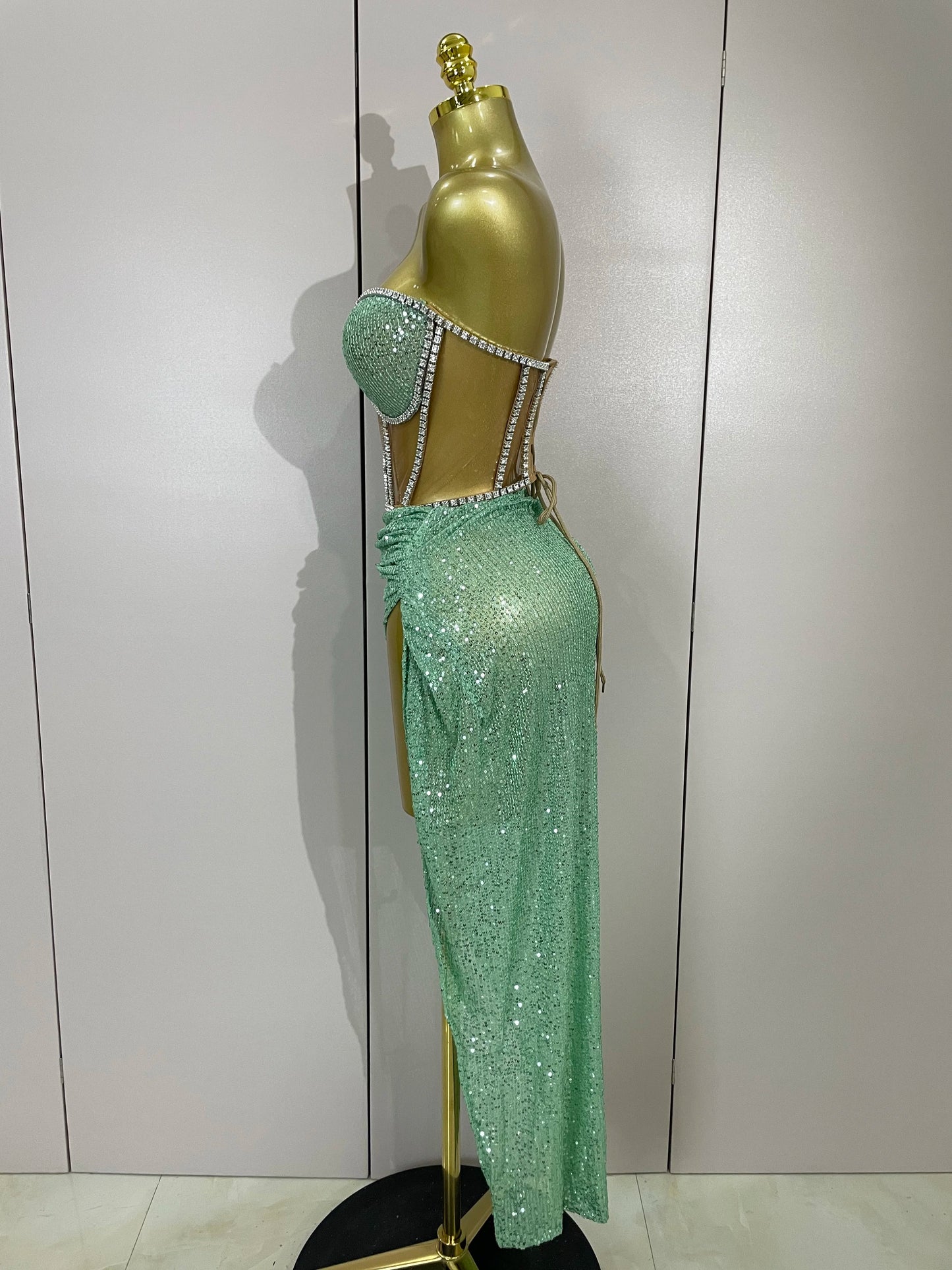 Sparkly Sequins Diamond Birthday Party Two Piece Set Evening Dress 2025 Women Sexy Singer Dancer NightClub Bar Performan Costume