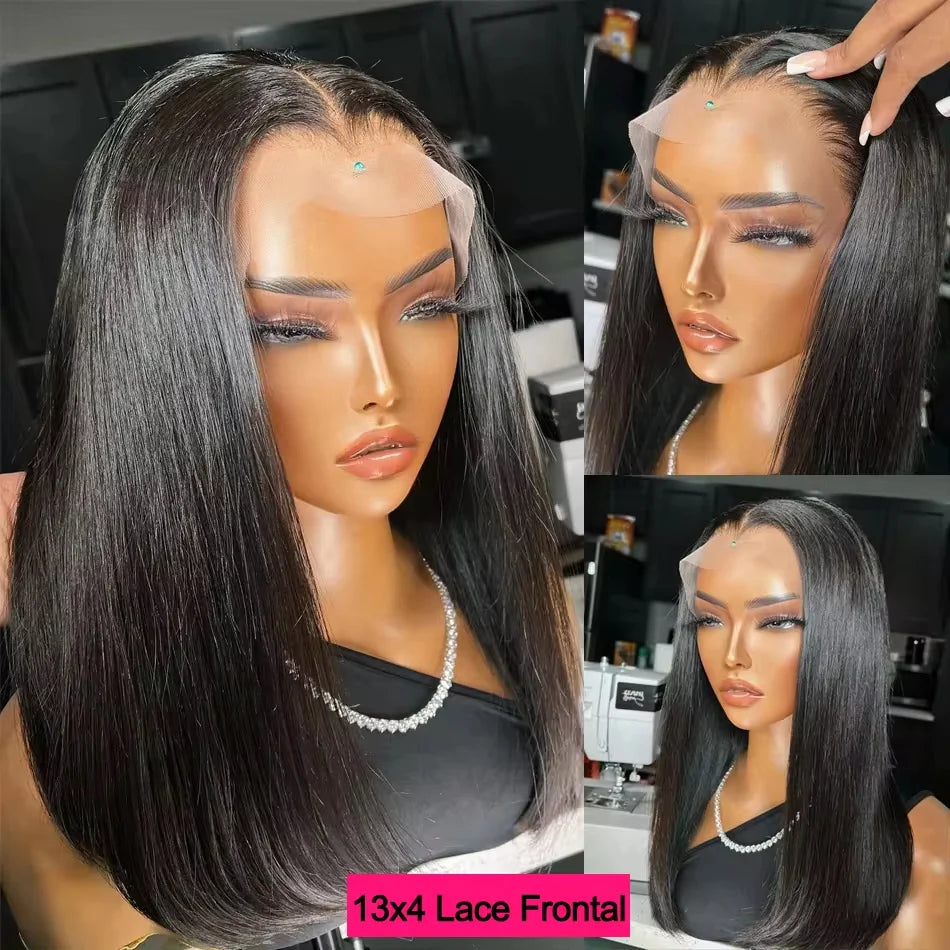 12A Double Drawn 210% Density Bone Straight Hair Bob Wig 13x4 Lace Front Wig 10-16 Inches Chocolate Brown Human Hair Wig