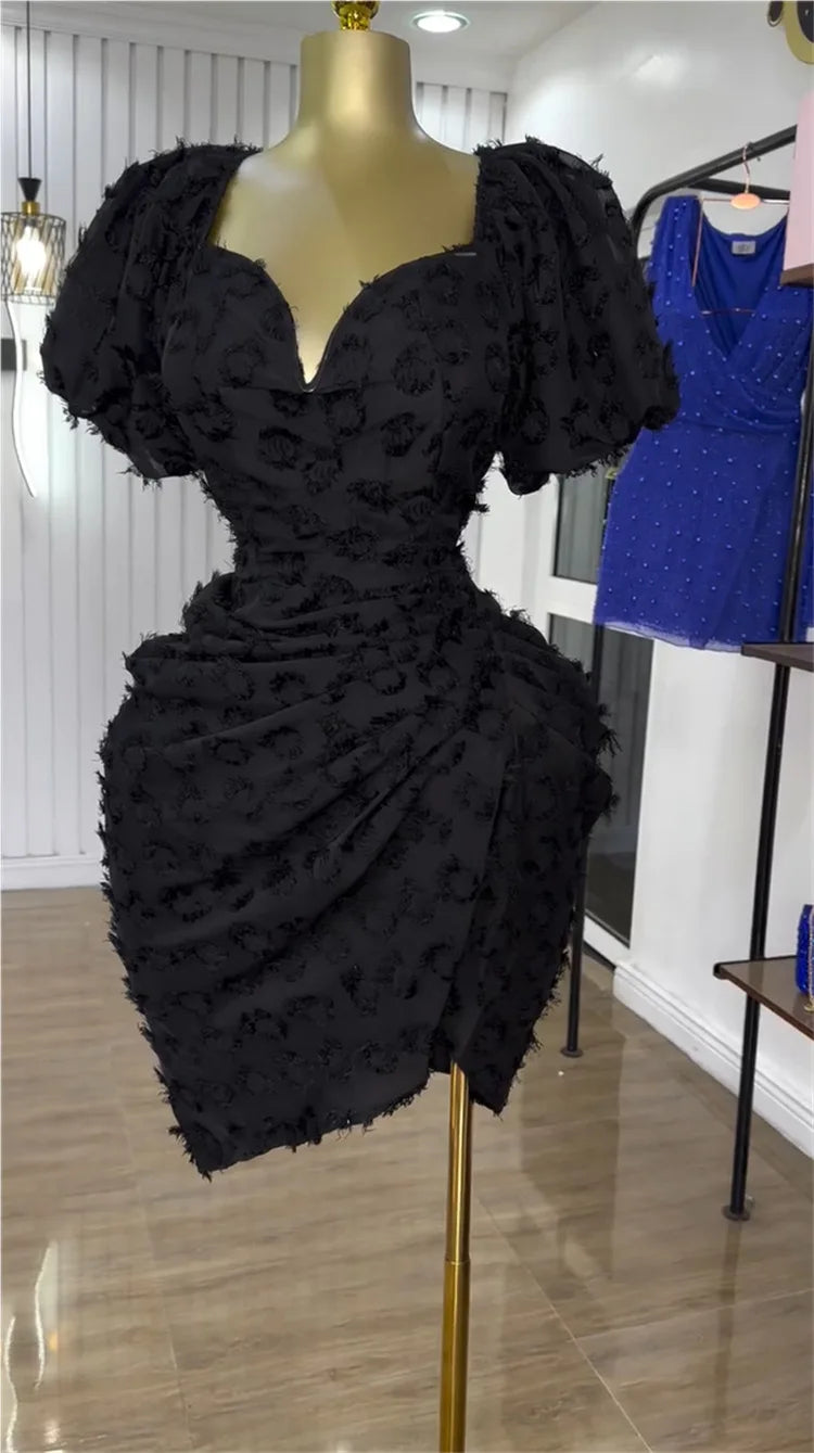CM.YAYA Summer Women Lantern Short Sleeve Side Split Ruched Midi Mini Dress 2025 Fashion Sexy Night Club Party Dresses Vestidos