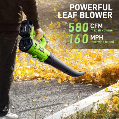 Cordless Leaf Blower 6-Speed Electric Blower with Battery Charger Turbo Motor Dual Tubes Lightweight for Lawn Patio Snow Removal