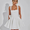 Mozision Sequins Bow Backless Sexy Mini Dress For Women Robe Fashion Square Collar Sleeveless High Waist A-line Club Dress