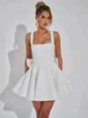 Mozision Sequins Bow Backless Sexy Mini Dress For Women Robe Fashion Square Collar Sleeveless High Waist A-line Club Dress