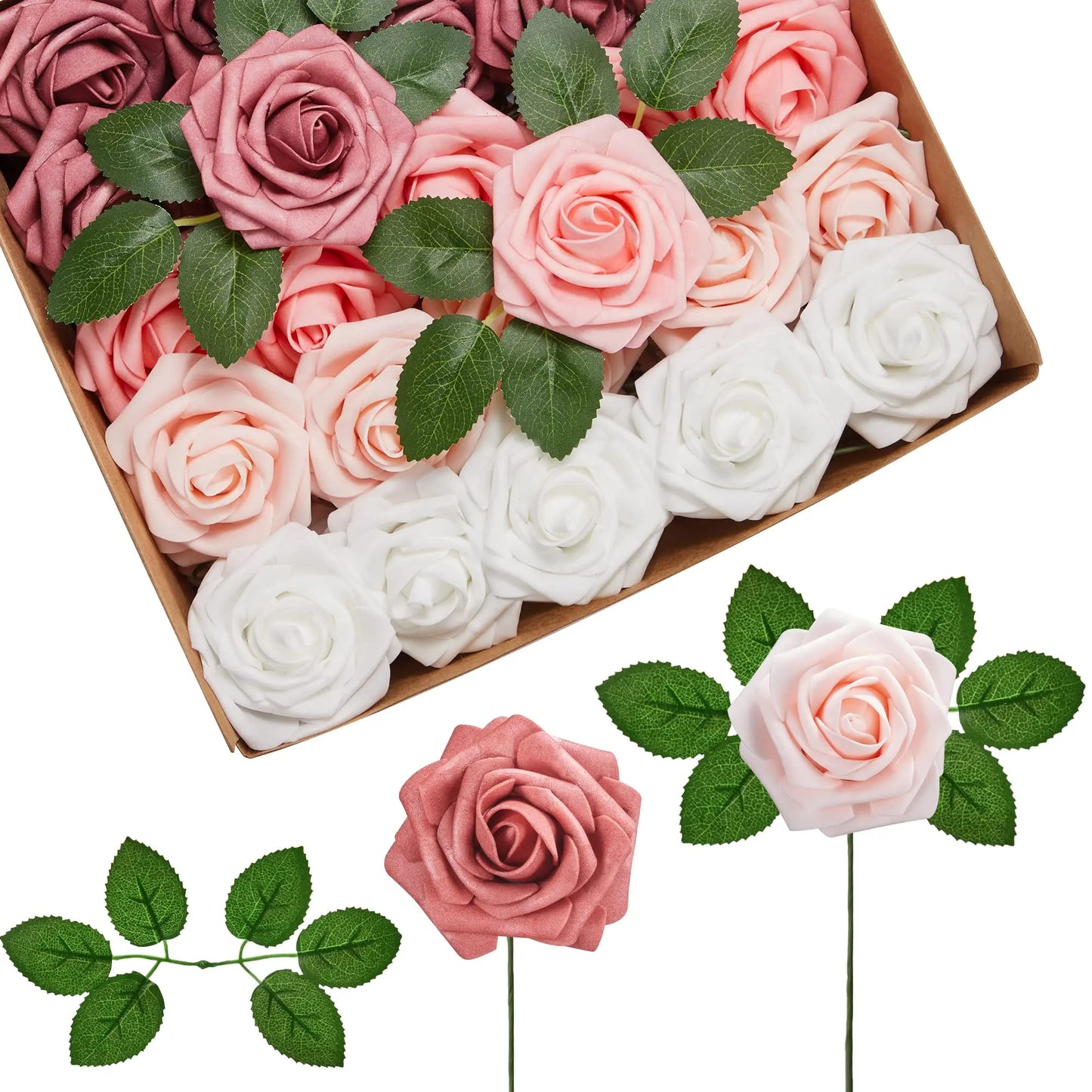 50-200PCS Artificial Roses Flowers Foam Flowers with Stems Fake Roses for DIY Wedding Bouquets Centerpieces Valentine's Day