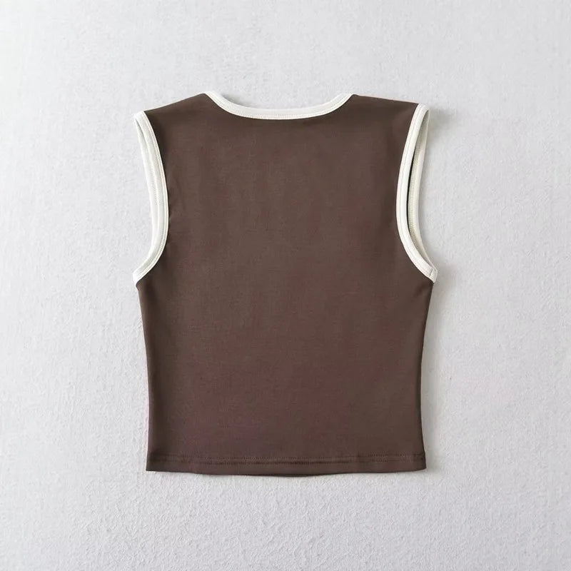 Woman Fashion Slim Solid Contrust Camis Casual Sleeveless Tanks Square Collar Crop Tops Clothing Streetwear Mujer 2024 Y2k