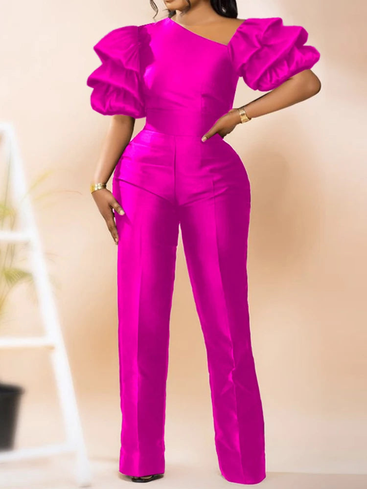 Jumpsuits Women One Piece Party Slim Fit Sexy Oblique Shoulder Wide Leg Long Pants Overalls Elegant Splice Rompers Evening