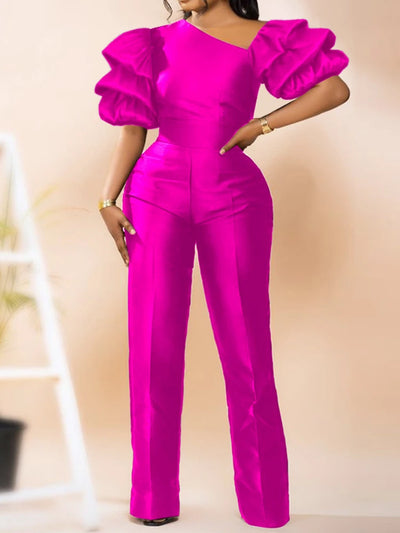 Jumpsuits Women One Piece Party Slim Fit Sexy Oblique Shoulder Wide Leg Long Pants Overalls Elegant Splice Rompers Evening
