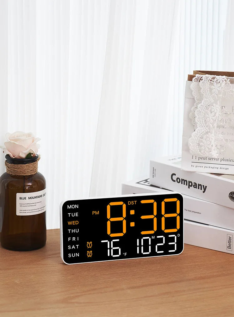 LED Digital Wall Clock Temperature Date Week Display Table Alarm Clocks Voice Control Electronic Clock Brightness Adjustment