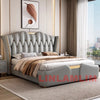 MINGDIBAO Luxury Modern Upholstered Bed Frame with Gold Accents, Genuine Leather Designer Bed, Queen/King Size Bedroom Furniture
