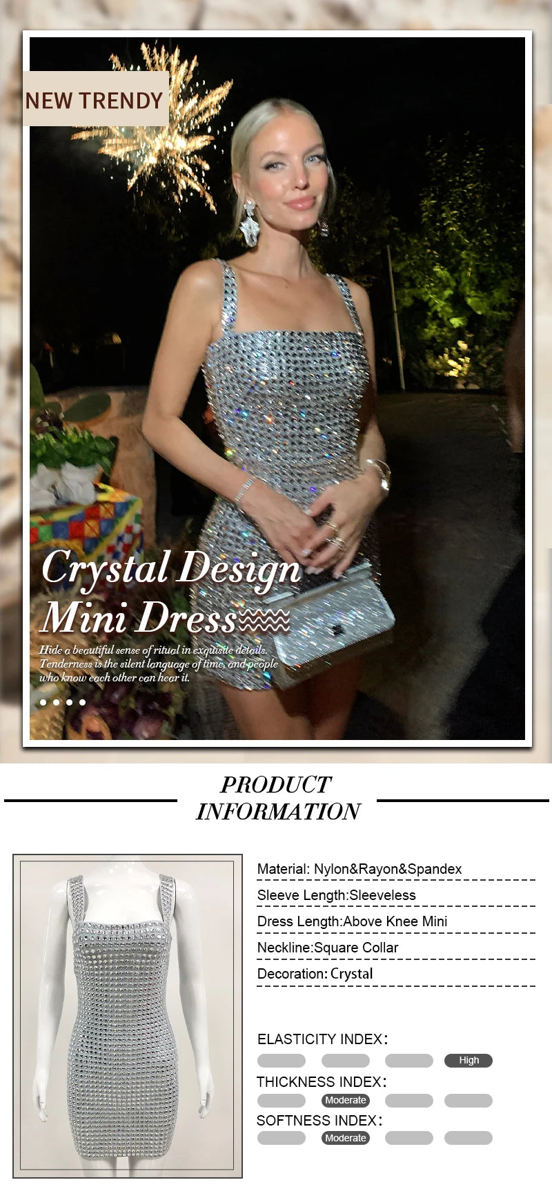VC 2024 Summer New Women's Sexy Sleeveless Diamond Lace Up Mini Dress Shiny Crystals Bodycon Celebrity Club Party Cocktail Dress
