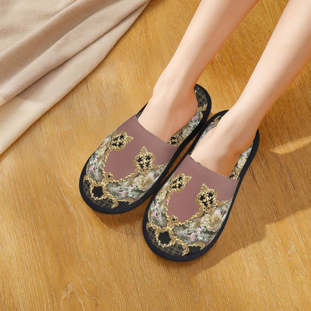 Custom Queen Of Absolutely Everything Gold Baroque Soft Memory Foam House Slippers Women Comfy Warm Anti-skid Sole Slipper