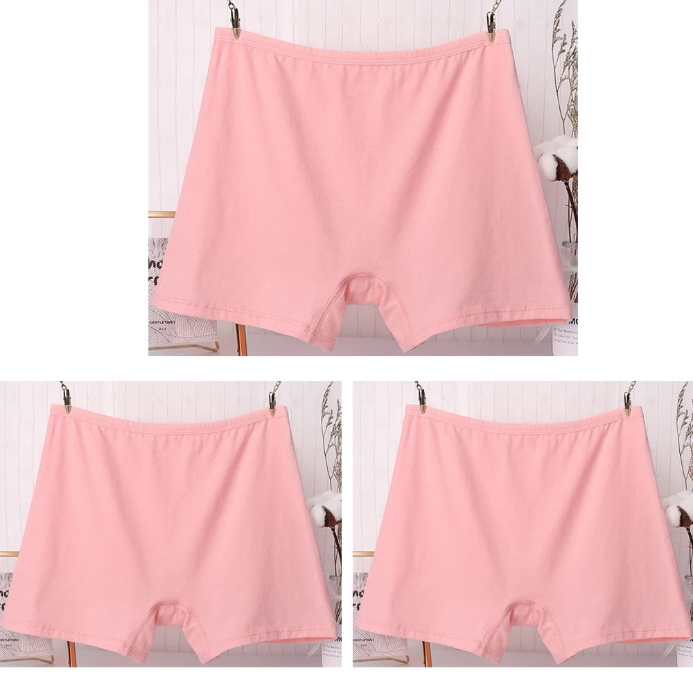 3pcs Cotton Women Panties Lady Plus Size Boxer Underwear High Waist Briefs Solid Color Female Shorts Safety Panty