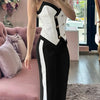 Spring Summer Sleeveless Suit Fashion Print Two Piece Sets Women Sexy V-neck Button Metal Sling Top & Wide Leg Pants Outfits