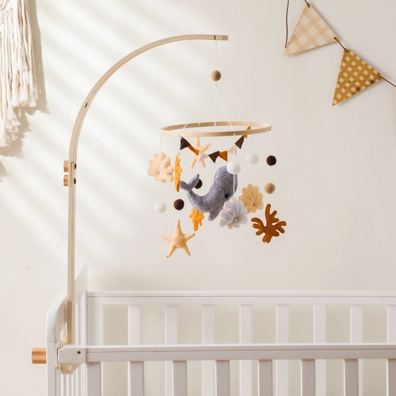 Baby Crib Mobile Bed Bell Rattle Toys Wooden Crochet Stars Pendant Bed Bell Toys Newborn Comfort Crib Bracket Hanging Toys Gifts