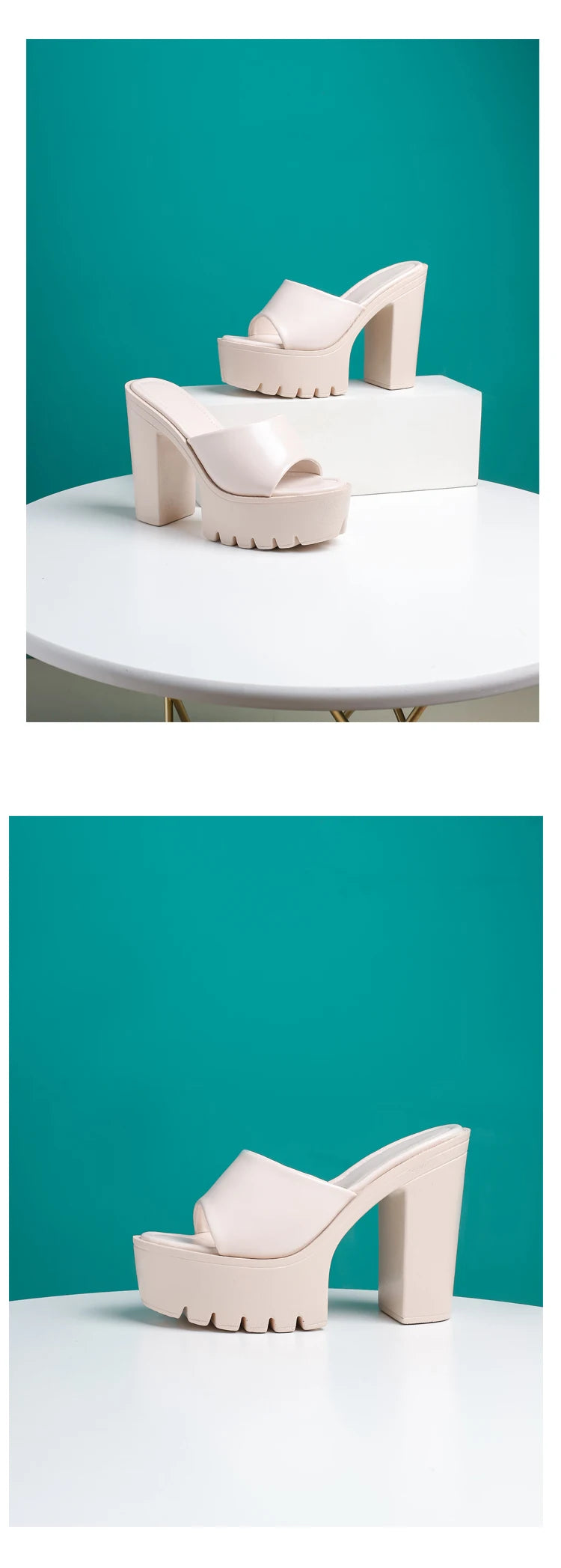 Eilyken Summer Fashion Women's Slippers Banquet Nightclub Platform Chunky High Heels Slide Mule Shoes Green White Sandals