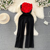 Elegant Floral Off Shoulder Top Jumpsuit with Vintage High Waist Casual Wide Leg Pants Fashion Summer Women Playsuit