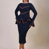 Elegant Women's Office Dress Round Neck Ruffle Edge Long Sleeved Dresses Formal Business Color Blocked Line Workwear New Style