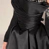 Bella Black Satin Beaded Robes De Soirée One Shoulder A-line Prom Dresses Customized Long Sleeves Floor-length Wedding Dress