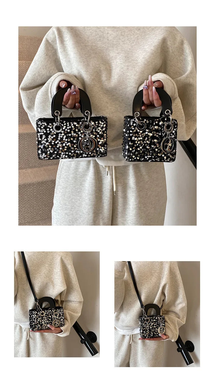 Sparkly Glitter Mini Evening Bag for Women, Designer Crossbody Shoulder Purse, Luxury Party Wedding Clutch, Unique Boutique Gift