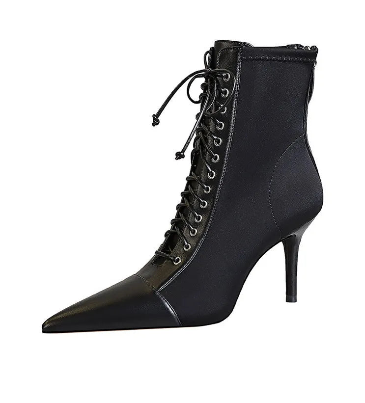 BIGTREE Shoes Cross Straps Sexy Women Boots Pointed Toe Stiletto High-heel Boots 2025 New Women's Ankle Boots Plus Size 42 43