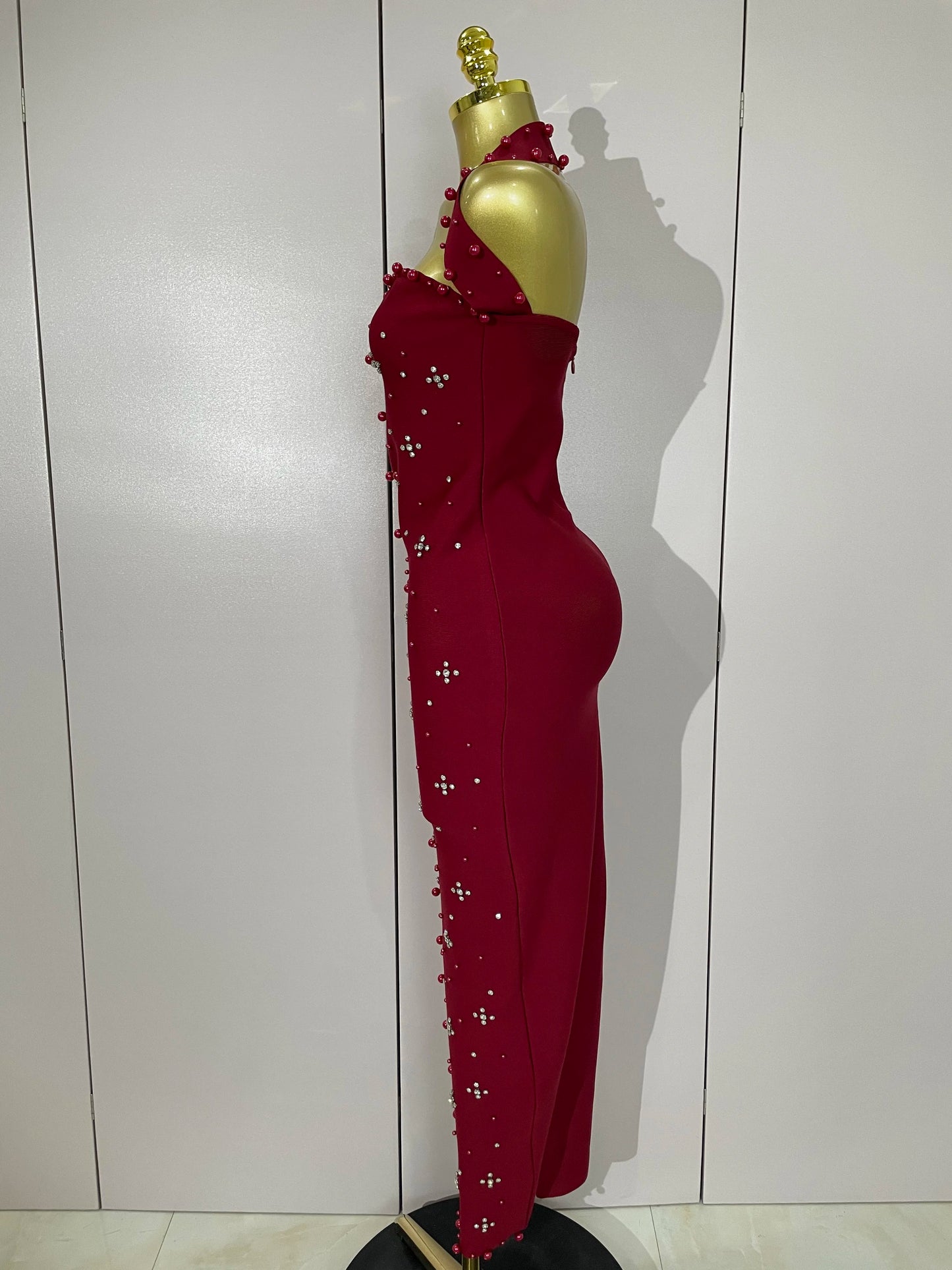 2025 Luxury Shining Diamonds Pearls Sleeveless Bodycon Bandage Long Dress Women Celebrate Evening Party Elegant Birthday Gowns