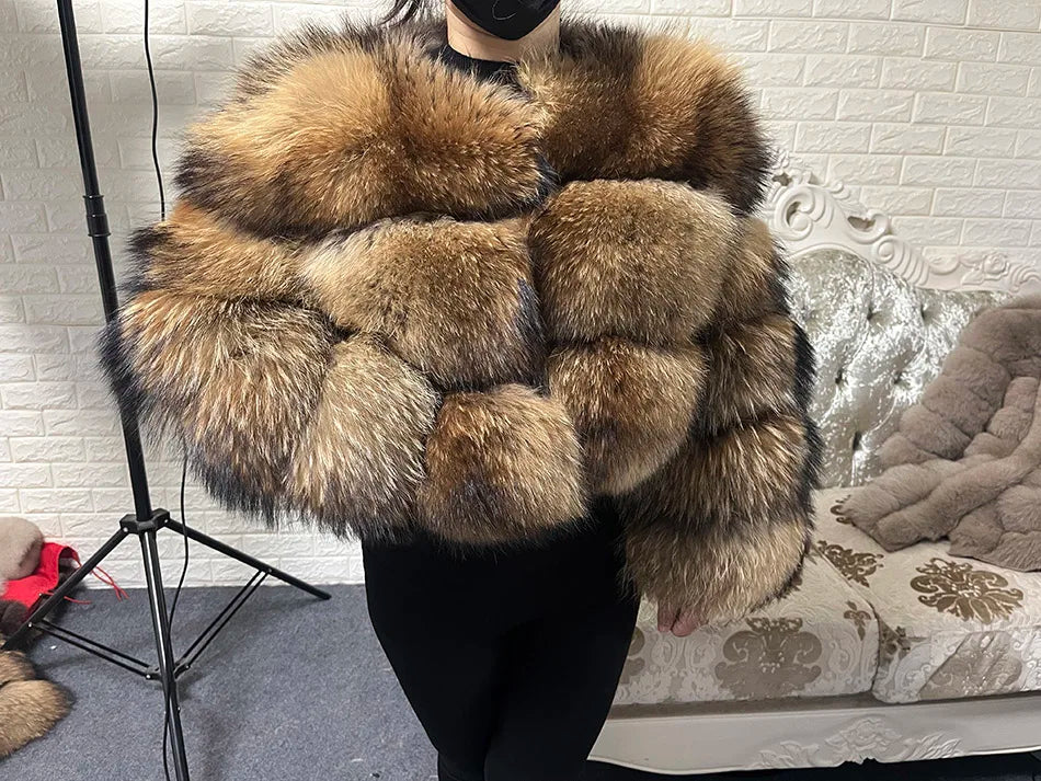 2025 MAOMAOKONG Natural Real Fox Fur Coat Women Winter Long Sleeve Luxury Raccoon Fur Jackets Thick Top Female Furry Coat Vest