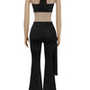 Beyprern New Chic Twist Front Crop Top And Long Straps Wide Legs Pants Set Womens Ruched Metal Tracksuits Set Night Out Overalls
