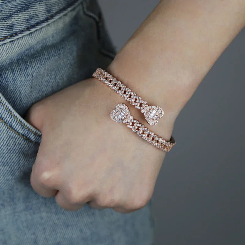 Iced Out Cuff Bangle Paved Setting Bling Cz Cubic Zirconia Wrist Cuban Chain Link Bracelets Fashion Hip Hop Jewelry for Women