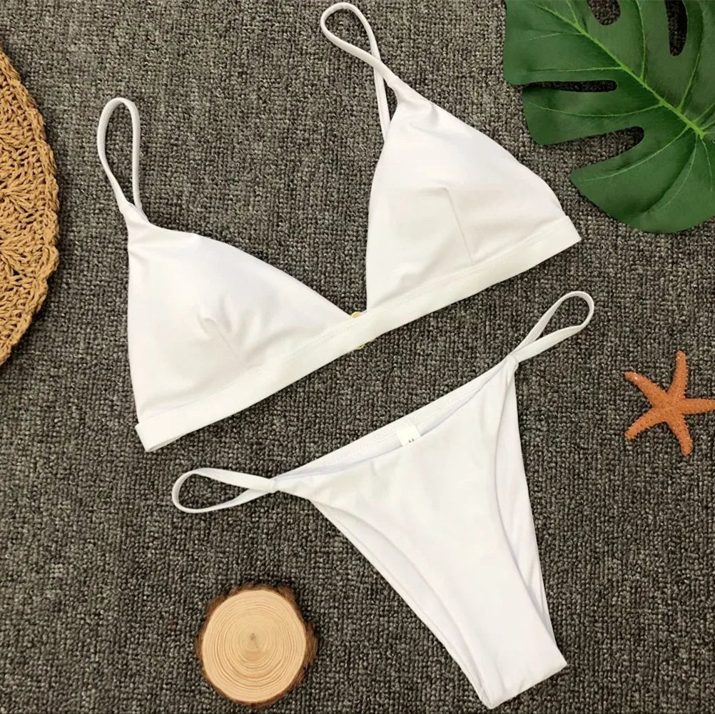 Bikini 2025 New Women's Split Solid Color Adjustable Size Swimsuit